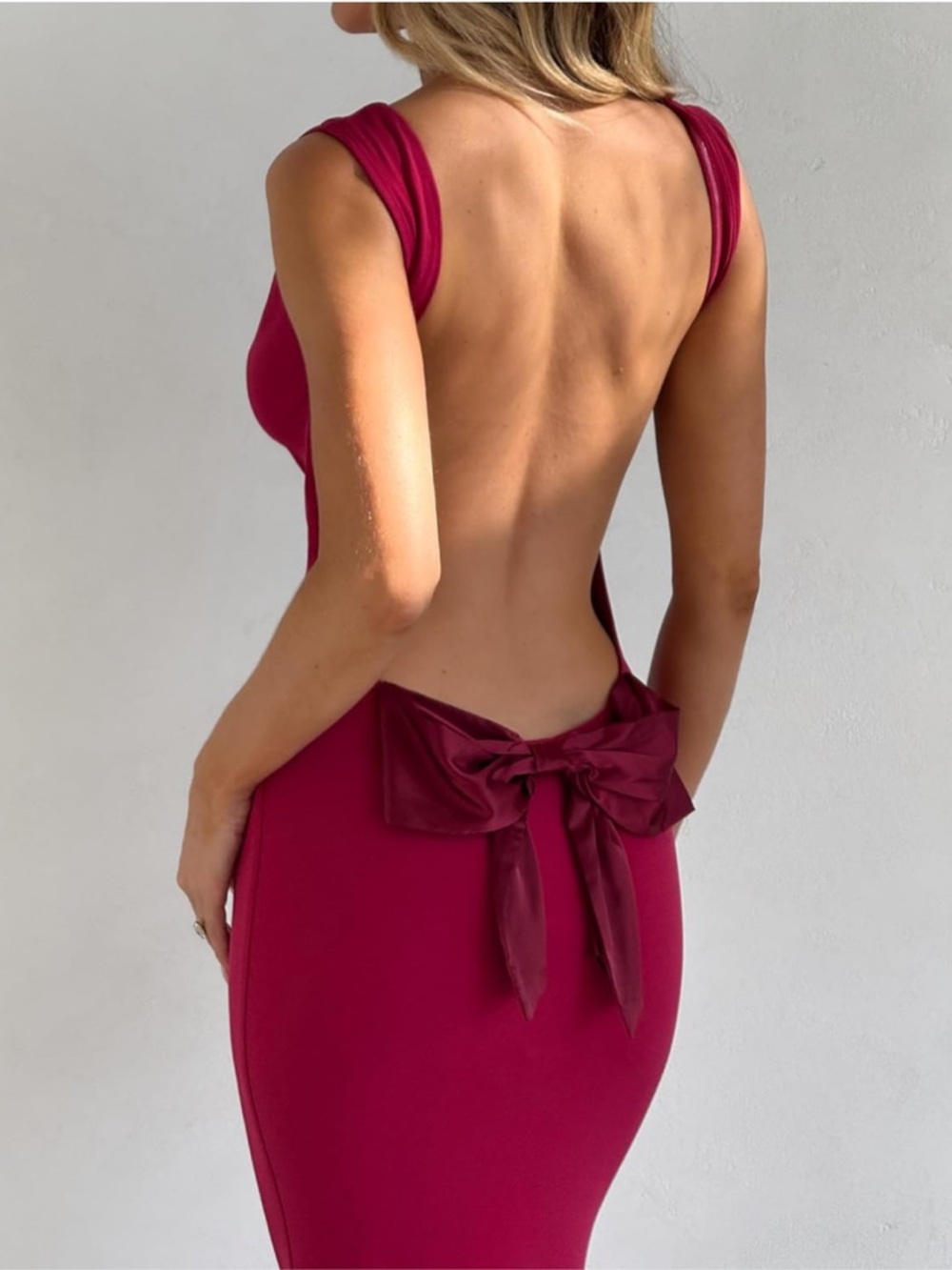 Sleeveless Cowl Neck  open back with bow Maxi Dress